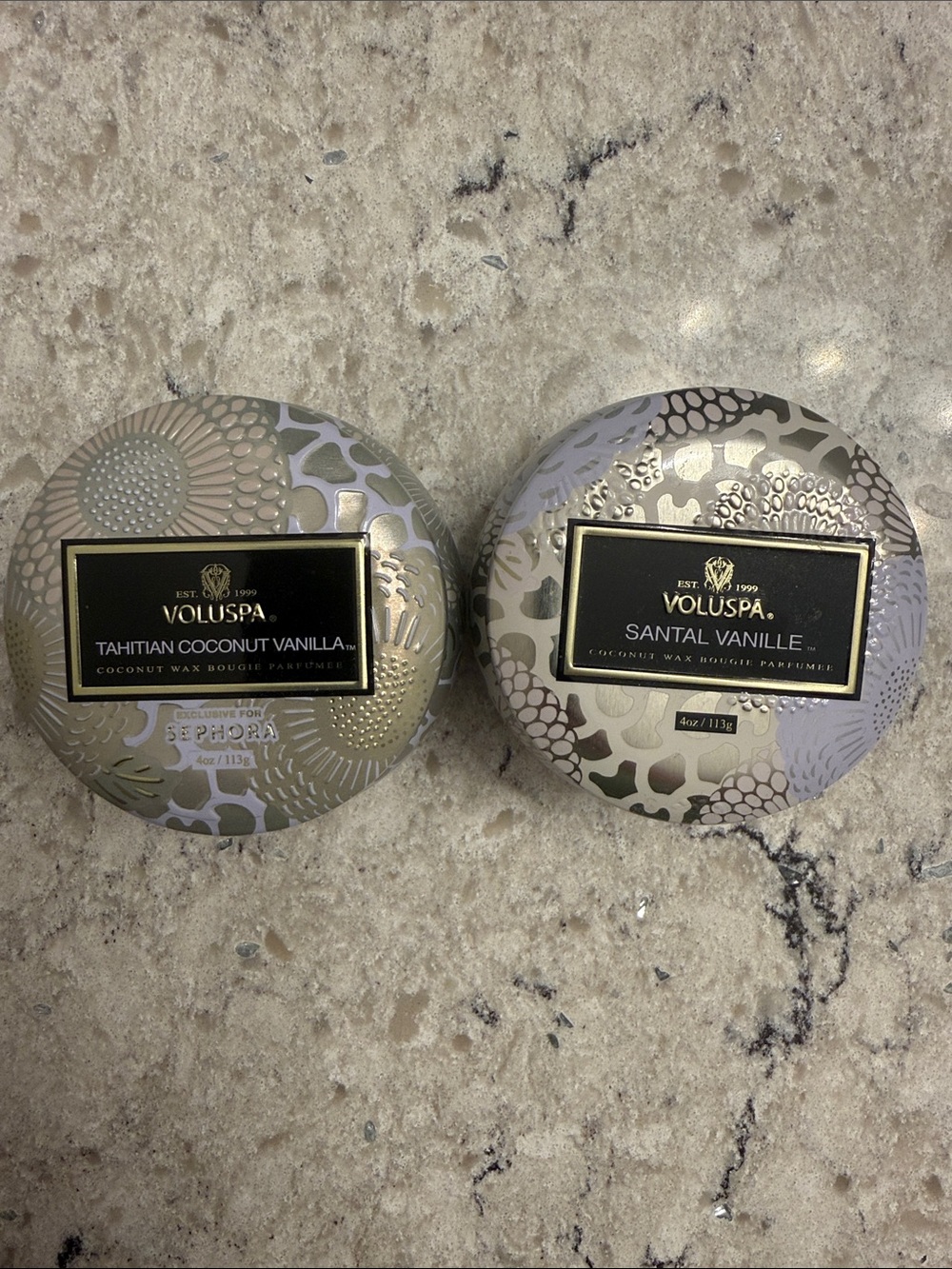 Voluspa Tin Candle Duo - Tahitian Coconut Vanilla & Santal Vanille